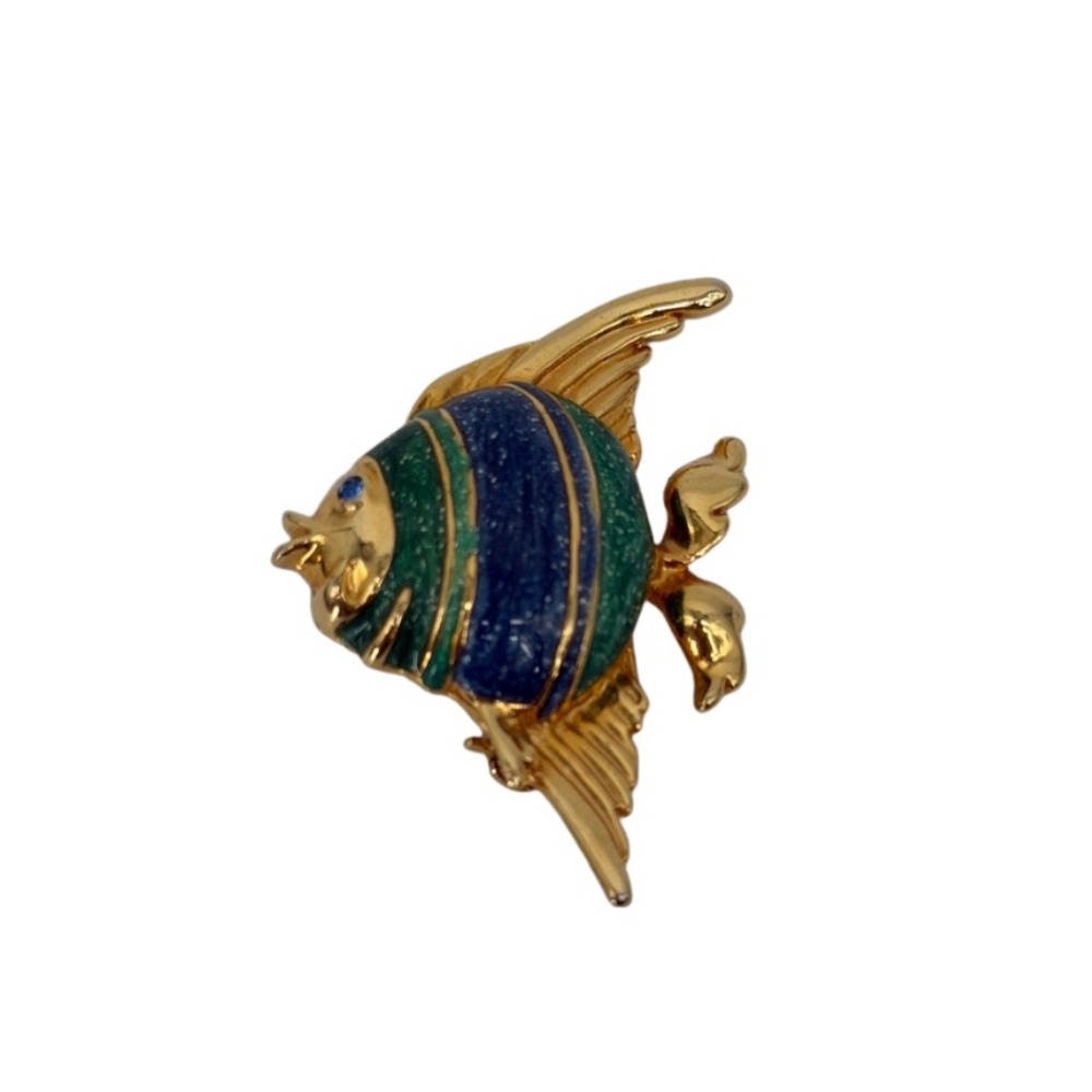 Angelfish Brooch Costume Jewelry‎ Colorful Enamel Gold Tone Tropical Nautical OS